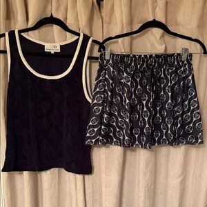 Sergio Tacchini Navy and White Skirt Set